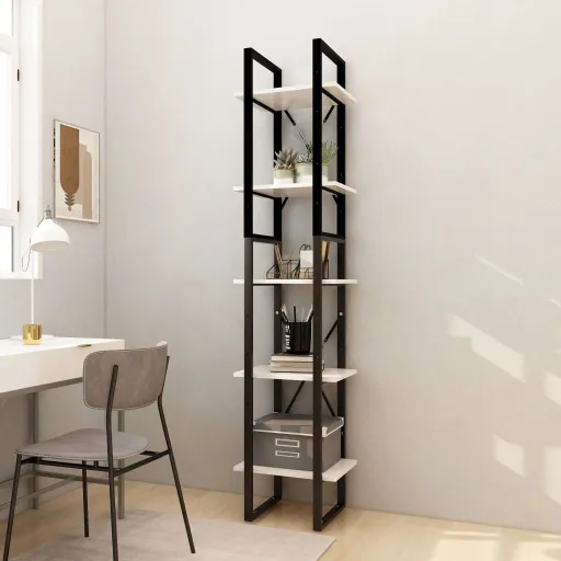 Estantería Librería 5 Niveles Madera de Pino Blanco 40x30x175cm