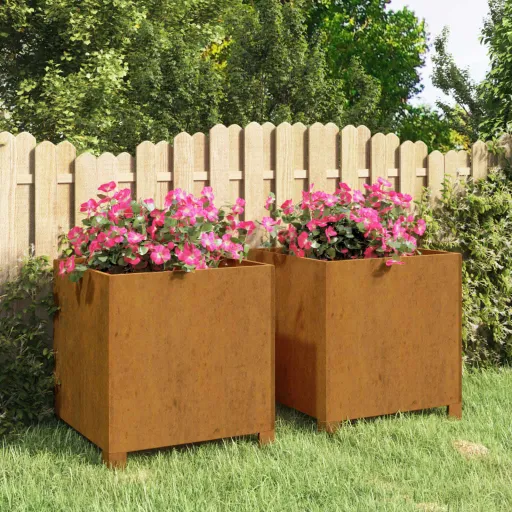 Jardineras Con Patas 2 Uds Acero Corten Oxidado 40x40x40 cm