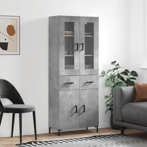 Aparador Alto Madera Contrachapada Gris Hormigón 69,5x34x180 cm