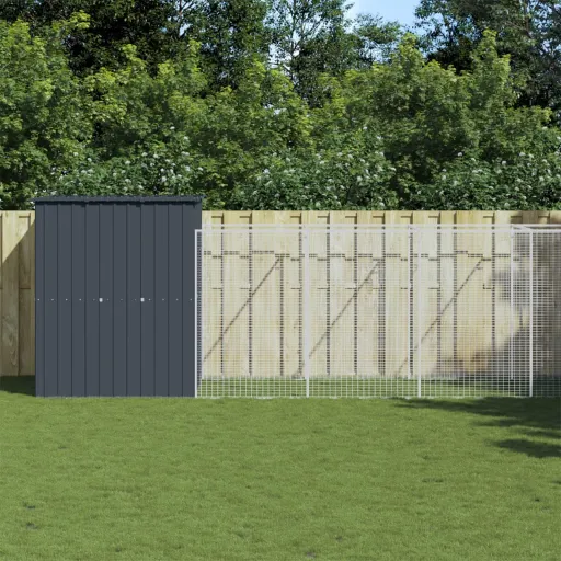 Caseta Perros Con Corral Acero Galvanizado Gris 165x659x181 cm