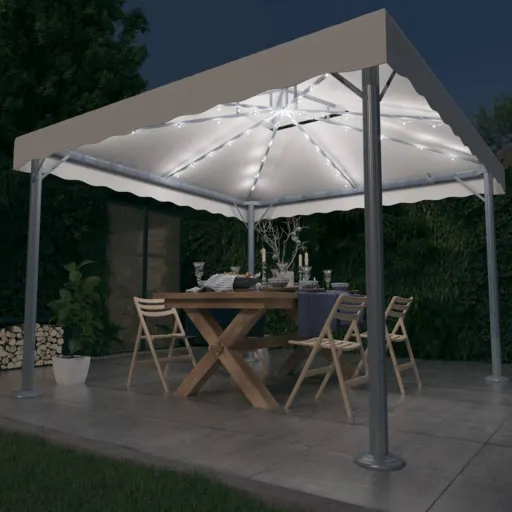 Cenador Con Tira de Luces LED Aluminio Crema 300x300 cm