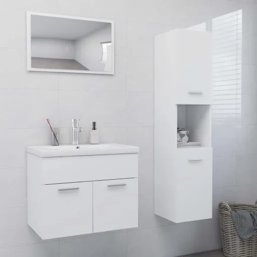 Juego de Muebles de Baño Madera de Ingeniería Blanco