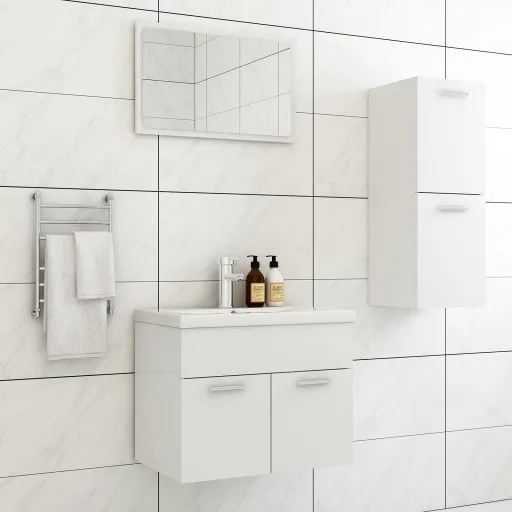 Juego de Muebles de Baño Madera de Ingeniería Blanco