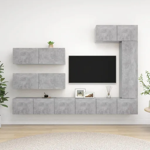 Set Muebles de Salón TV 7 Pzas Madera Ingeniería Gris Hormigón