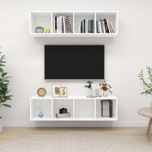 Muebles de Salón de Pared 2 Uds Madera Ingeniería Blanco