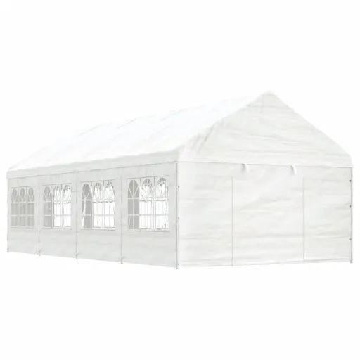 Cenador Con Techo Polietileno Blanco 8,92x4,08x3,22 m