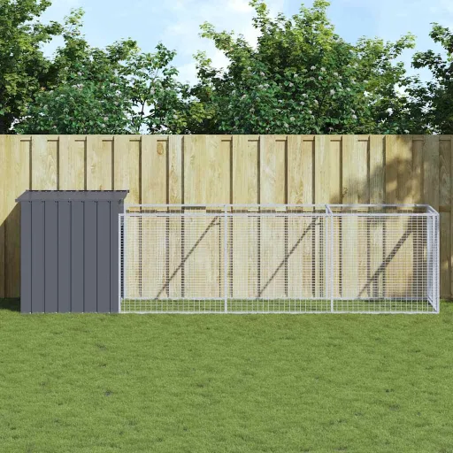 Caseta Perros Con Corral Acero Galvanizado Gris 110x405x110 cm