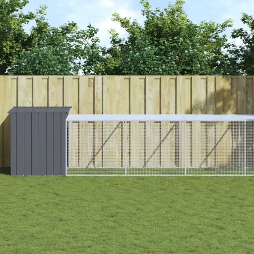 Gallinero Con Corral Acero Galvanizado Gris 110x813x110 cm