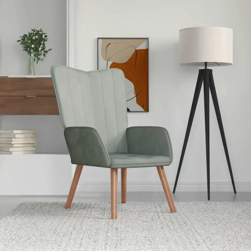 Sillón de Relax de Terciopelo Gris Claro