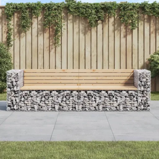 Banco Jardín Diseño Gaviones Madera Maciza Pino 244x71x65,5 cm