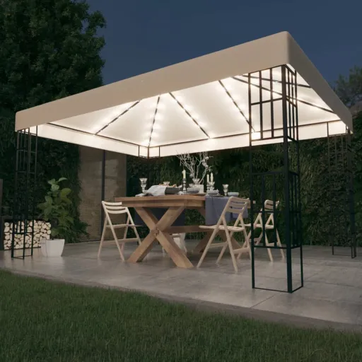 Cenador Con Tira de Luces LED 3x4 m Crema
