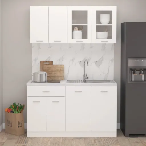 Conjunto de Armarios de Cocina de 4 Piezas "Lyon" de en Madera de Ingeniería Blanca