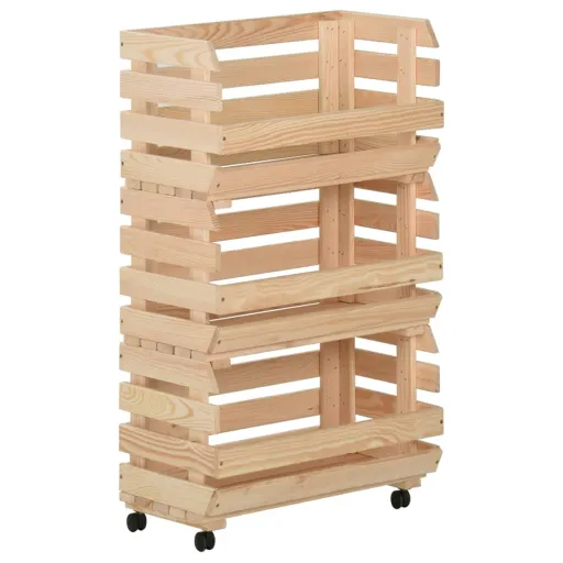 Carrito Para Verduras Madera Maciza de Pino 37x30x80 cm