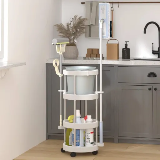 Carrito de Limpieza Con Cesto de Almacenaje Aluminio