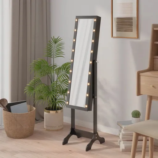 Espejo de Pie Con LED Negro 34x37x146 cm
