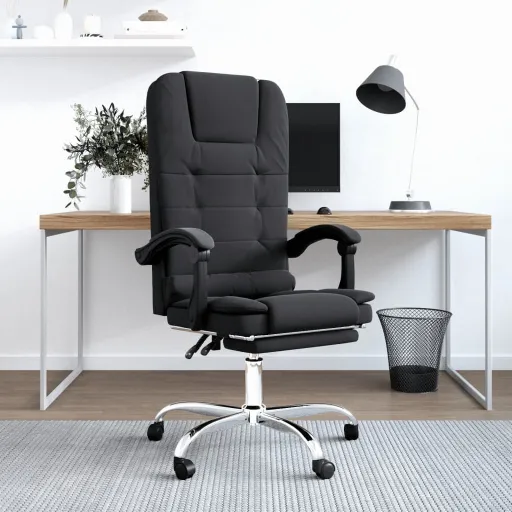 Silla de Oficina Reclinable Masaje Cuero Sintético Negro
