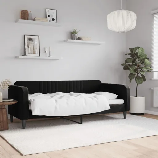 Sofá Cama Sin Colchón Terciopelo Negro 80x200 cm