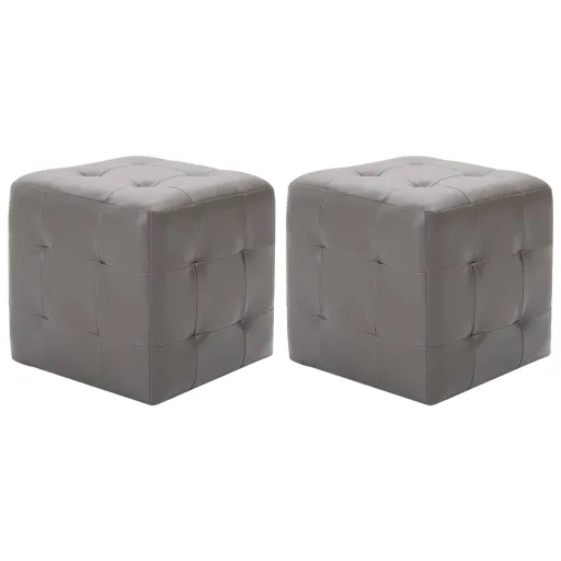 Puf 2 Unidades Cuero Sintético Gris 30x30x30 cm