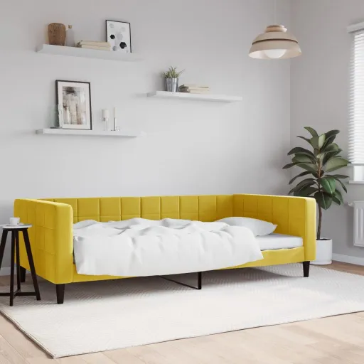 Sofá Cama Sin Colchón Terciopelo Amarillo 100x200 cm