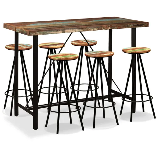 Set de Muebles de Bar 7 Piezas Madera Reciclada