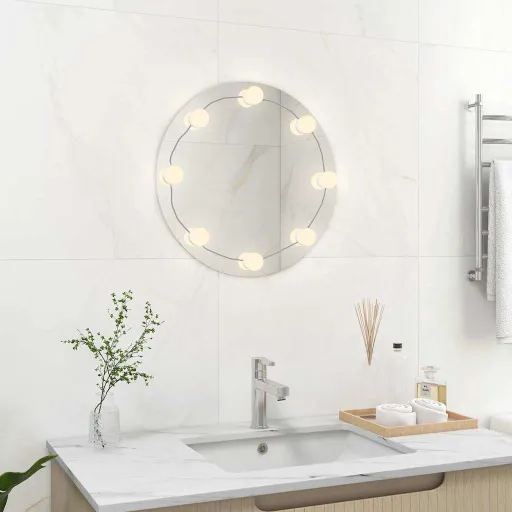 Espejo de Pared Con Luces LED Redondo de Vidrio