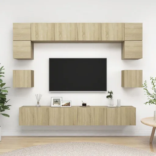 Muebles de Pared de TV 8 Pzas Aglomerado Color Roble Sonoma