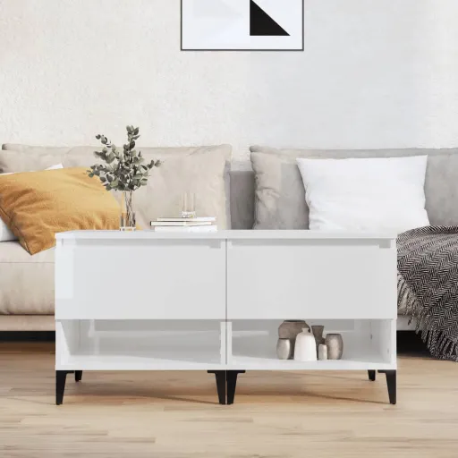 Mesas Auxiliares 2 Uds Contrachapada Blanco Brillo 50x46x50 cm