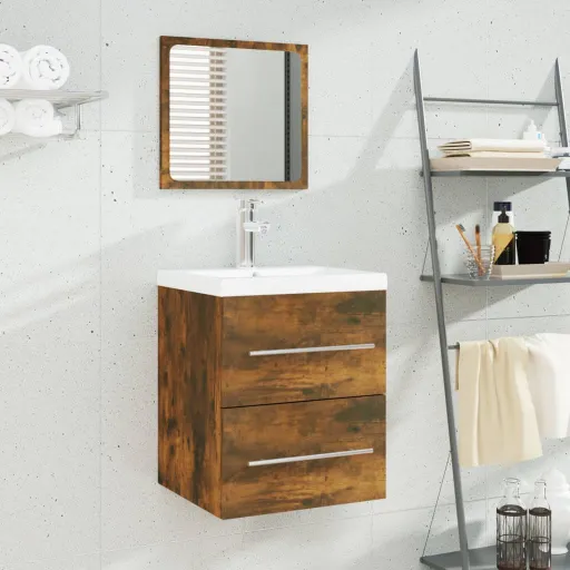 Mueble de Baño Con Lavabo Madera Contrachapada Roble Ahumado