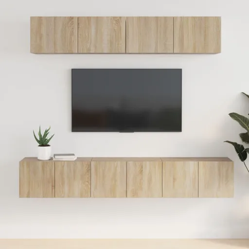 Set de Muebles Para TV 5 Pzas Madera Contrachapada Roble Sonoma