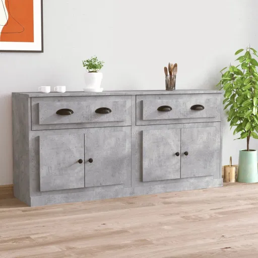 Aparadores 2 Uds Madera Contrachapada Gris Hormigón