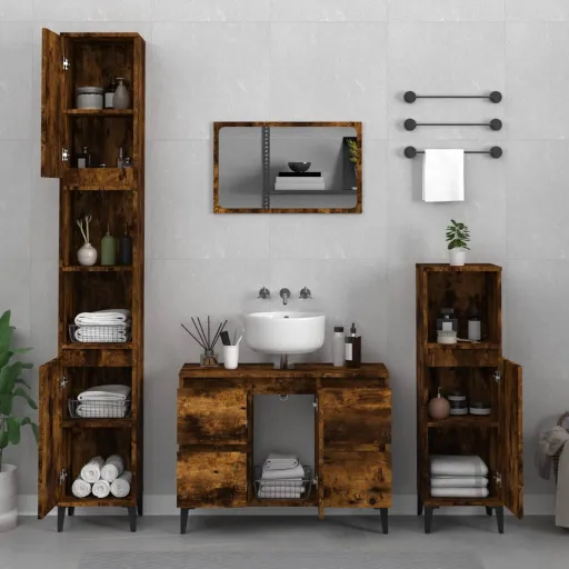 Set de Muebles Baño 3 Pzas Madera Contrachapada Roble Ahumado