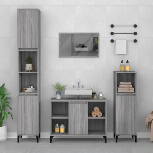 Set de Muebles de Baño 3 Pzas Madera Contrachapada Gris Sonoma