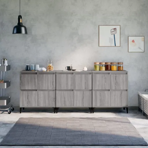 Aparadores 3 Uds Madera Contrachapada Gris Sonoma 60x35x70 cm