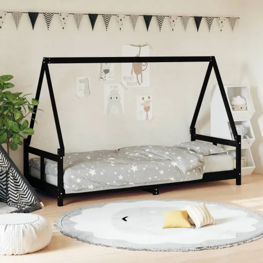 Estructura de Cama Para Niños Madera de Pino Negro 80x200 cm
