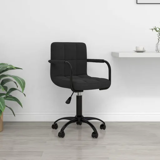 Silla de Oficina Giratoria de Terciopelo Negro