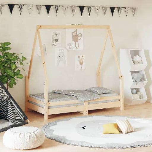 Estructura de Cama Para Niños Madera Maciza de Pino 70x140 cm