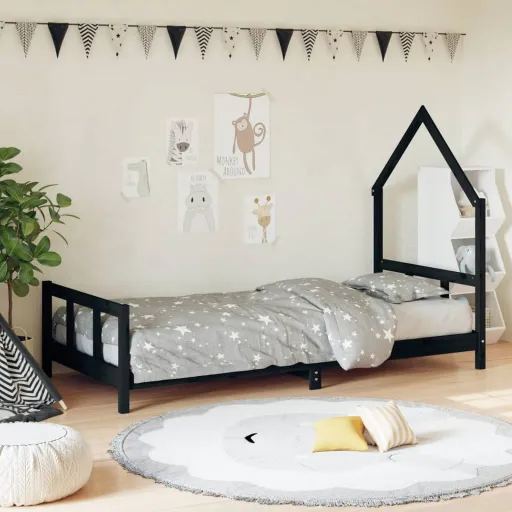 Estructura de Cama Para Niños Madera de Pino Negro 90x200 cm