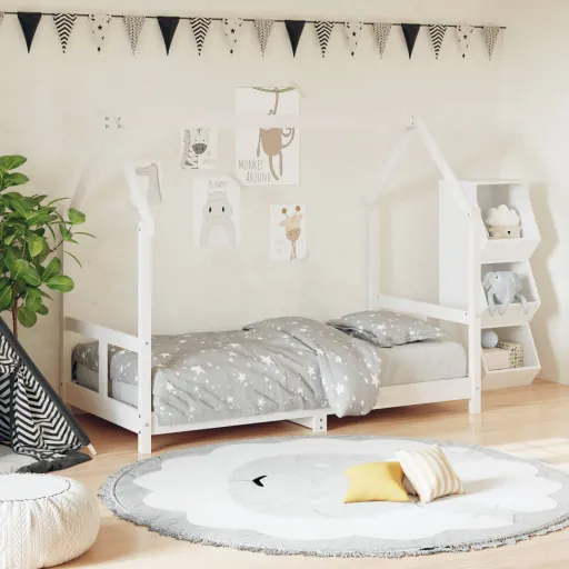 Estructura de Cama Para Niños Madera de Pino Blanco 80x160 cm