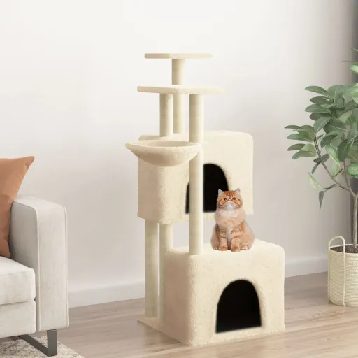 Rascador Para Gatos Con Postes de Sisal Color Crema 122 cm