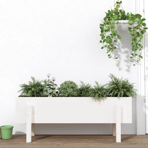 Arriate Elevado de Jardín Madera Maciza Pino Blanco 101x30x38cm
