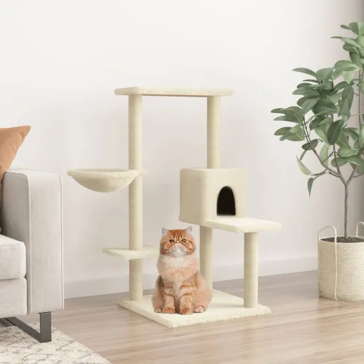 Rascador Para Gatos Con Postes de Sisal Color Crema 95 cm