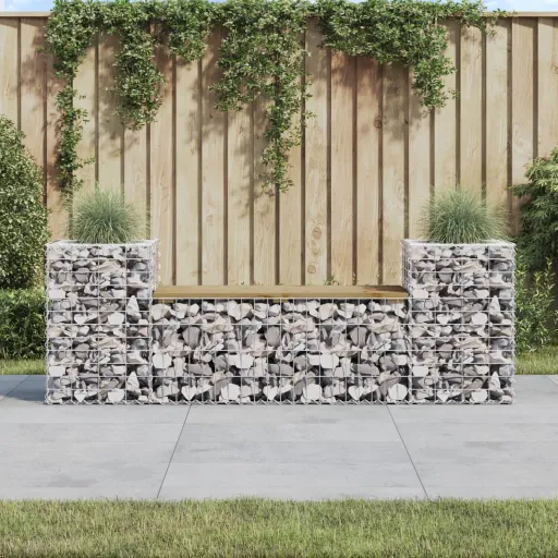 Banco Jardín Con Gaviones Madera Pino Impregnada 183x41x60,5 cm