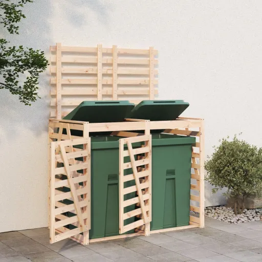 Cobertizo Doble Para Cubos de Basura Madera Maciza de Pino