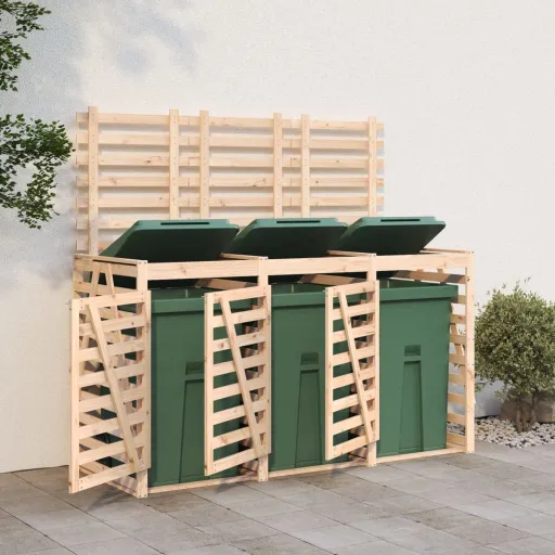 Cobertizo Triple Para Cubos de Basura Madera Maciza de Pino