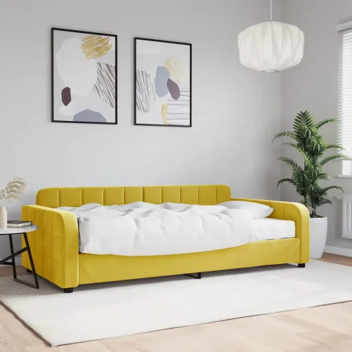 Sofá Cama Con Colchón Terciopelo Amarillo 100x200 cm