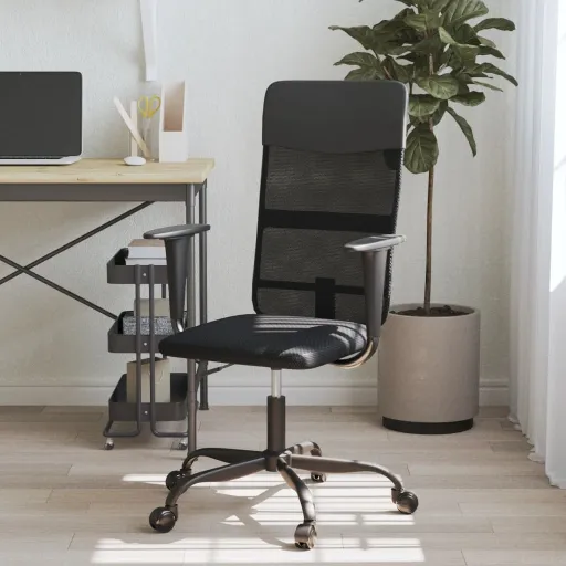 Silla de Oficina Altura Ajustable Tela Malla y Cuero PE Negro