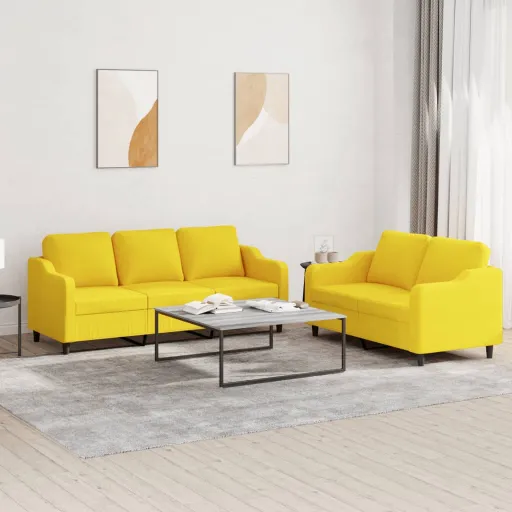 Juego de Sofás Con Cojines 2 Piezas Tela Amarillo Claro