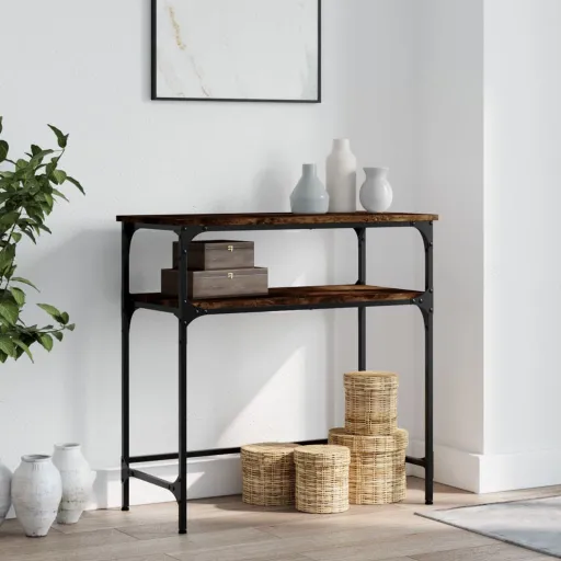 Mesa Consola Madera de Ingeniería Roble Ahumado 75x35,5x75 cm