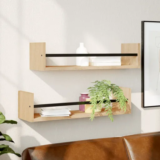 Estantes de Pared Con Barras 2 Uds Roble Sonoma 60x16x14 cm