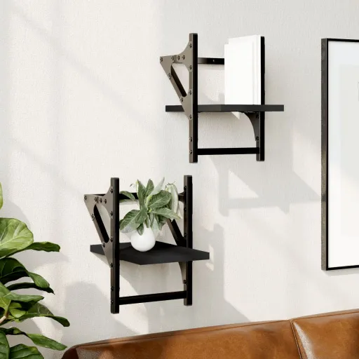Estantes de Pared Con Barras 2 Unidades Negro 20x25x30 cm